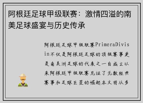 阿根廷足球甲级联赛：激情四溢的南美足球盛宴与历史传承