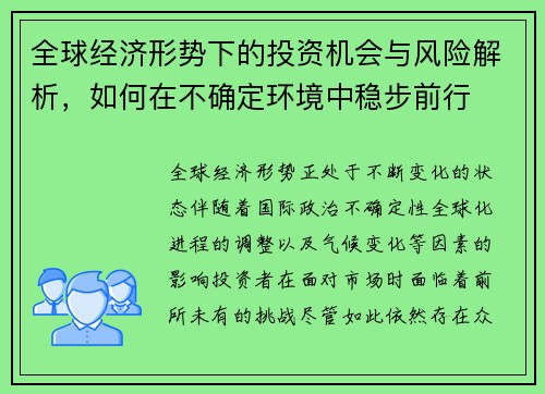 全球经济形势下的投资机会与风险解析，如何在不确定环境中稳步前行
