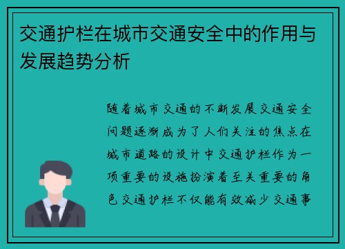 交通护栏在城市交通安全中的作用与发展趋势分析